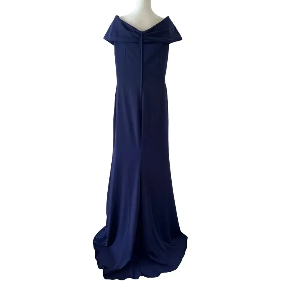 La Femme Navy Off Shoulder Gown 10 Elegant Formal Evening Wedding Guest Dress - Picture 11 of 13